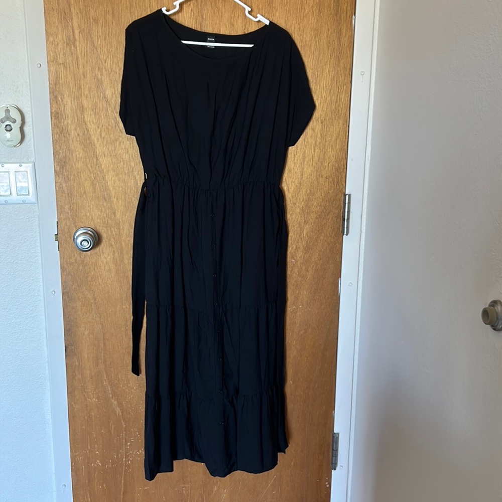 NWOT SHEIN Black Tie Midi Dress